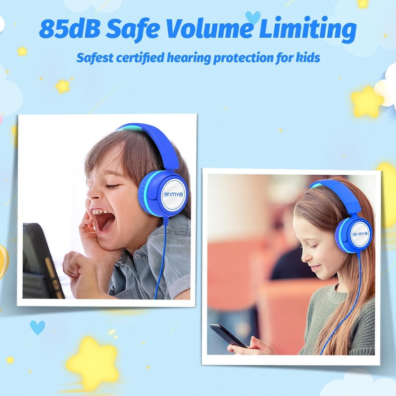 IMYB V1 Kids Headphones, Wired Stereo Foldable Tangle-Free 3.5mm Adjustable On-Ear Headphones for Kids for School/Toddlers/Childrens/Teens/Boys/Girls/Ipad/Tablet/Kindle/Phones/Travel/Plane (Blue-RV) - Image 2